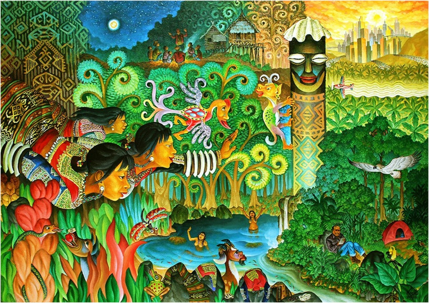 Keterangan gambar: Karya Boy Domínguez, diambil dari https://www.peasantjournal.org/news/sustaining-agrarian-struggles-through-painting-invasion-and-resistance-the-work-of-boy-dom%C3%ADnguez/